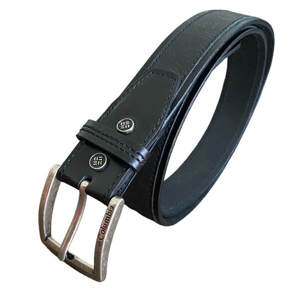 Men's Columbia Black Leather Belt Size 44 - Picture 1 of 5